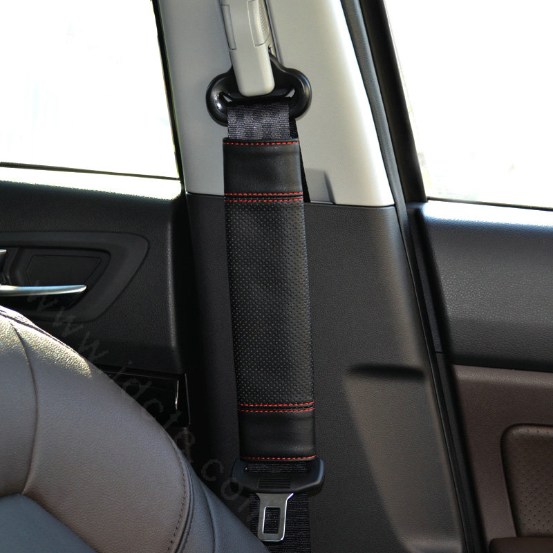 Calssic Man PU Leather Car Seat Safety Belt Covers Pads Car Decoration 2pcs - Black