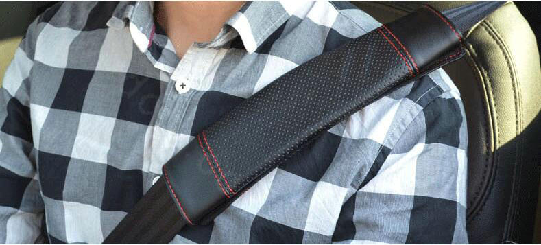 Calssic Man PU Leather Car Seat Safety Belt Covers Pads Car Decoration 2pcs - Black