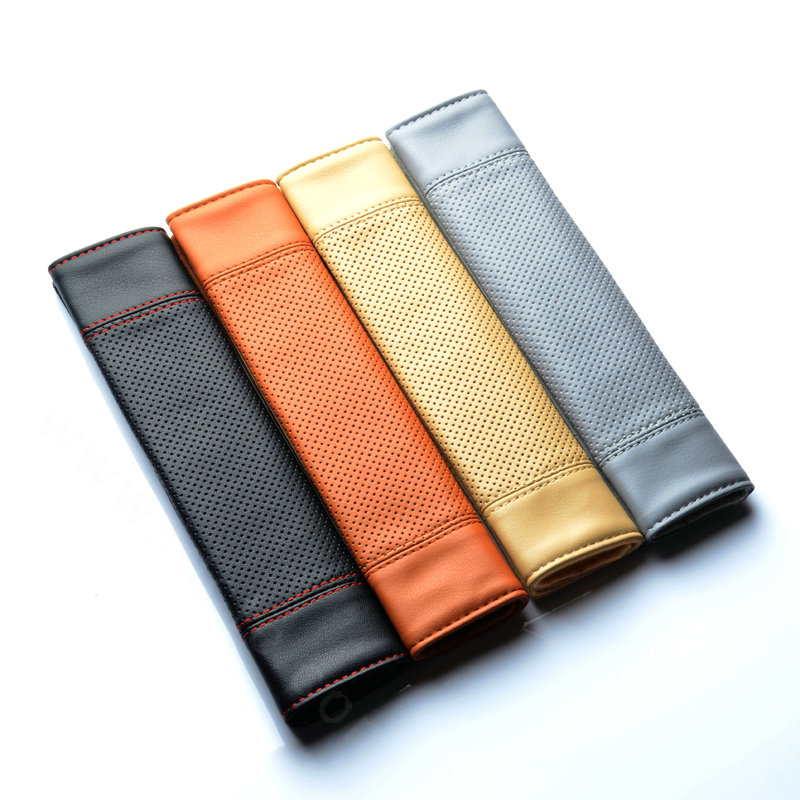 Calssic Man PU Leather Car Seat Safety Belt Covers Pads Car Decoration 2pcs - Gray