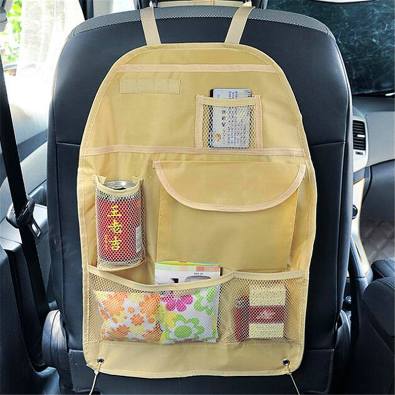 Car Seat Organizer Holder Multi-Pocket Travel Storage Bag Mesh Hanger Pocket - Beige