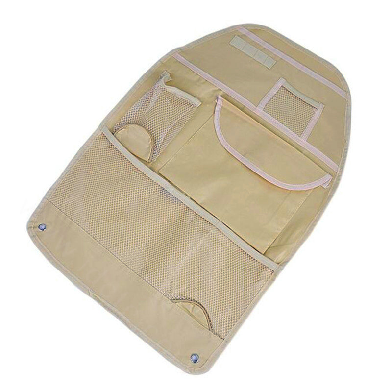 Car Seat Organizer Holder Multi-Pocket Travel Storage Bag Mesh Hanger Pocket - Beige