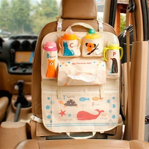 Cute Animals Fold Multi-function Car Seat Back Hanging Pocket Thermal Insulation Storage Bag - Beige