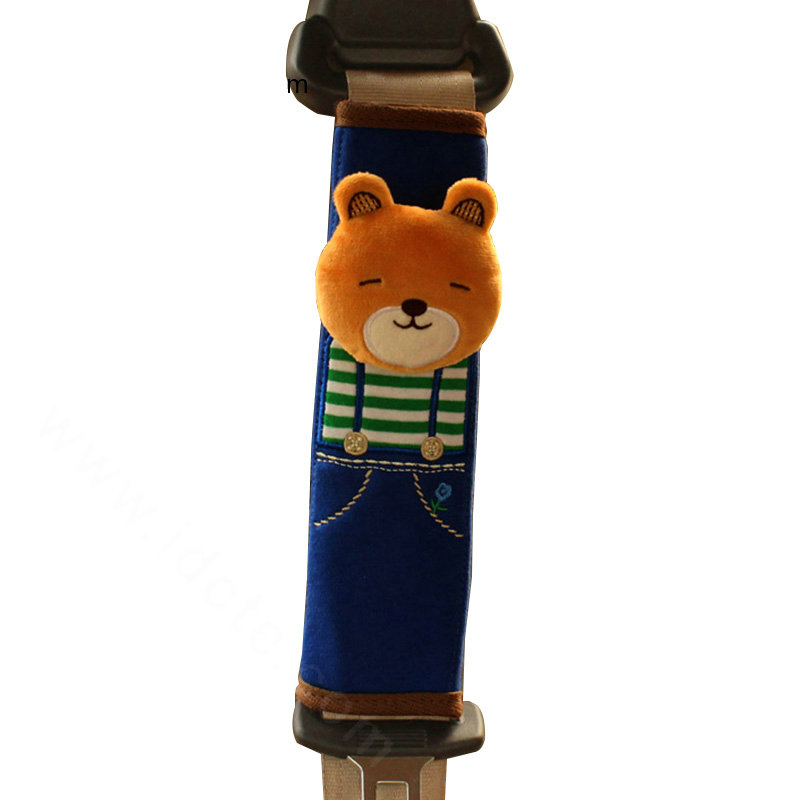 Cute Bear Kids Winter Plush Car Seat Safety Belt Covers Pads Car Decoration 2pcs - Blue