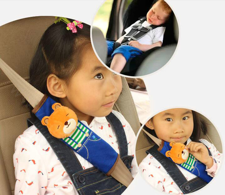 Cute Bear Kids Winter Plush Car Seat Safety Belt Covers Pads Car Decoration 2pcs - Blue