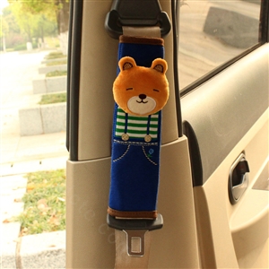 Cute Bear Kids Winter Plush Car Seat Safety Belt Covers Pads Car Decoration 2pcs - Blue