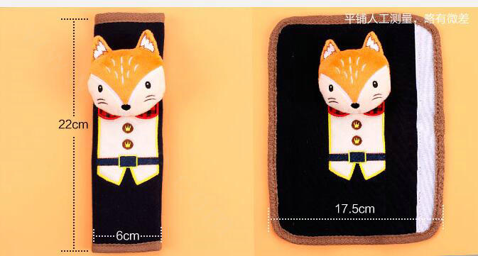 Cute Fox Kids Winter Plush Car Seat Safety Belt Covers Pads Car Decoration 2pcs - Black