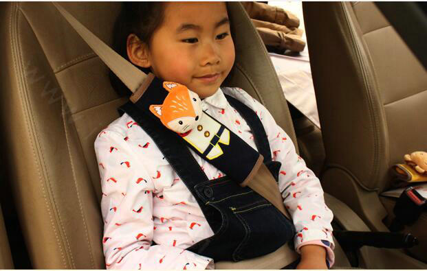 Cute Fox Kids Winter Plush Car Seat Safety Belt Covers Pads Car Decoration 2pcs - Black