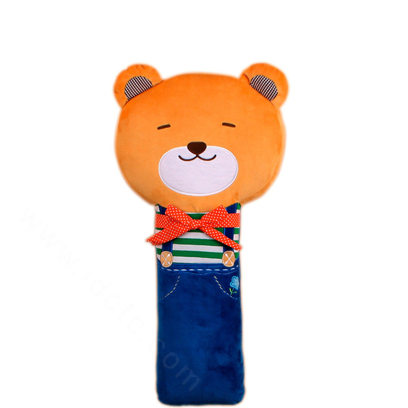 Cute Large Bear Car Seat Safety Belt Covers Pads Winter Plush Long Cushion 1pcs - Blue