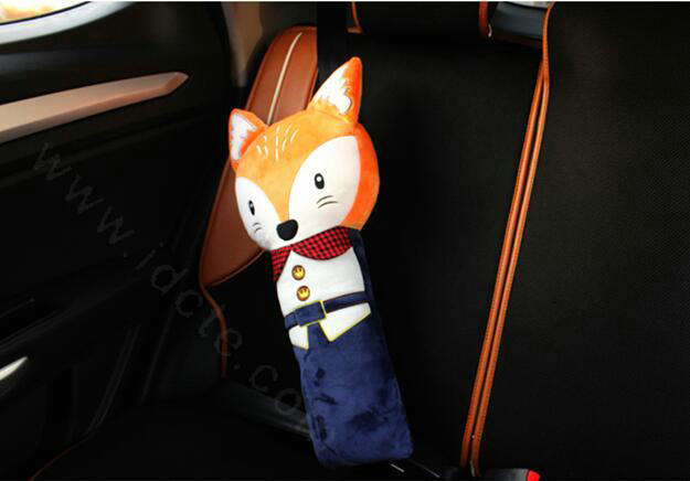 Cute Large Fox Car Seat Safety Belt Covers Pads Winter Plush Long Cushion 1pcs - Blue