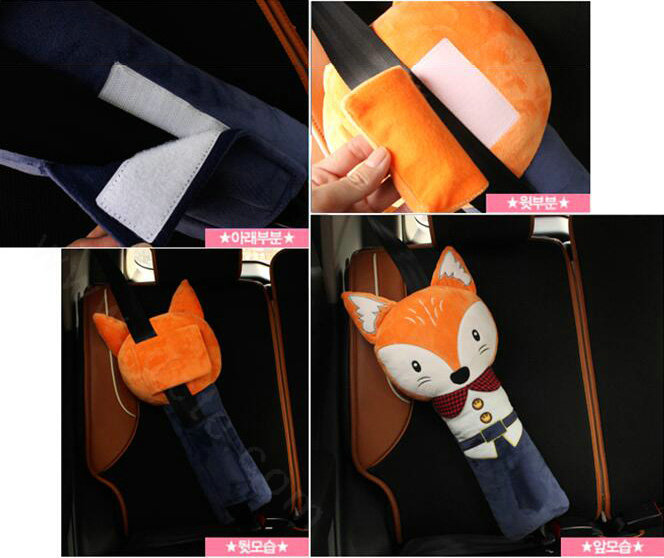 Cute Large Fox Car Seat Safety Belt Covers Pads Winter Plush Long Cushion 1pcs - Blue