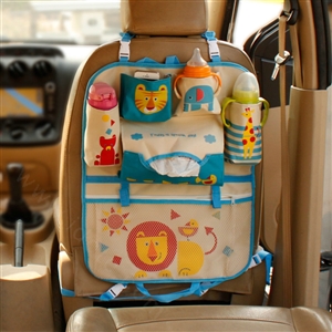 Cute Lion Fold Multi-function Car Seat Back Hanging Pocket Thermal Insulation Storage Bag - Blue