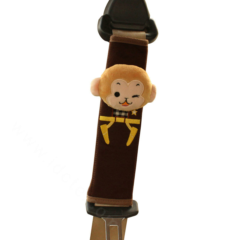 Cute Monkey Kids Winter Plush Car Seat Safety Belt Covers Pads Car Decoration 2pcs - Coffee