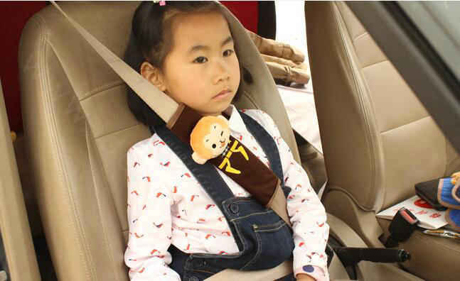 Cute Monkey Kids Winter Plush Car Seat Safety Belt Covers Pads Car Decoration 2pcs - Coffee