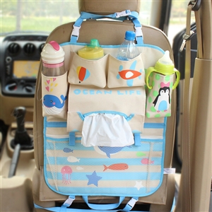 Cute Ocean Fold Multi-function Car Seat Back Hanging Pocket Thermal Insulation Storage Bag - Blue