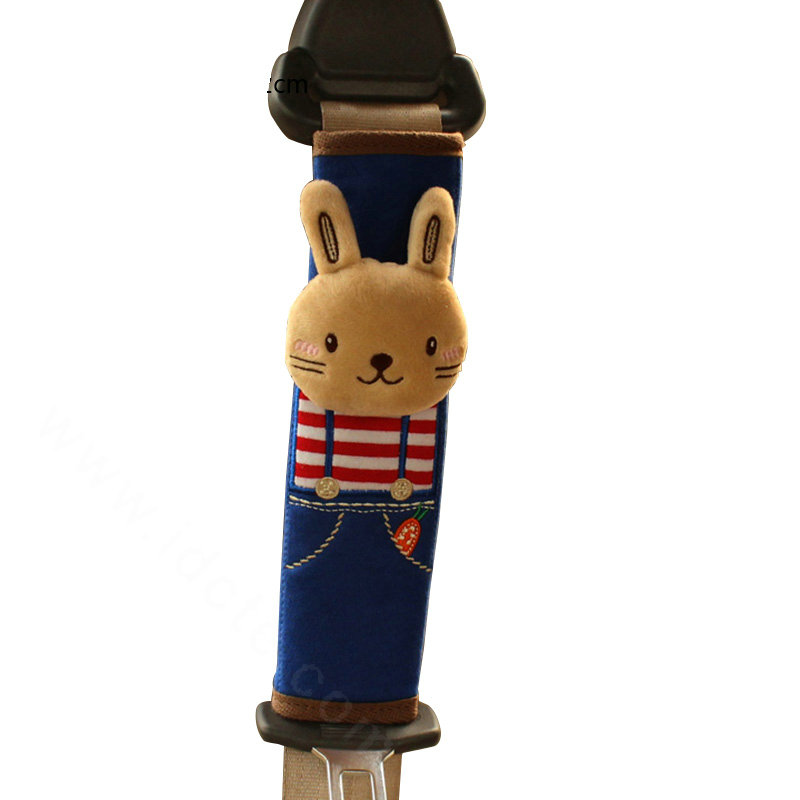 Cute Rabbit Kids Winter Plush Car Seat Safety Belt Covers Pads Car Decoration 2pcs - Blue