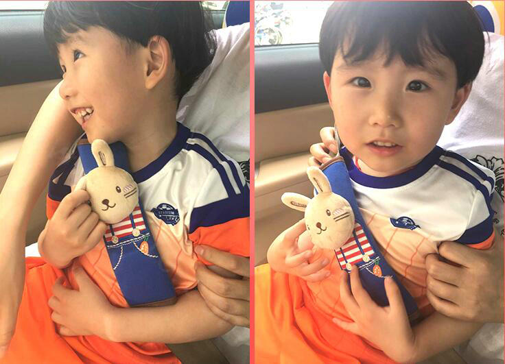 Cute Rabbit Kids Winter Plush Car Seat Safety Belt Covers Pads Car Decoration 2pcs - Blue