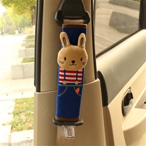 Cute Rabbit Kids Winter Plush Car Seat Safety Belt Covers Pads Car Decoration 2pcs - Blue