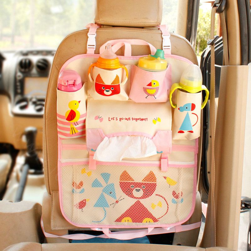 Fox Fold Multi-function Car Seat Back Hanging Pocket Thermal Insulation Storage Bag for Kid - Pink