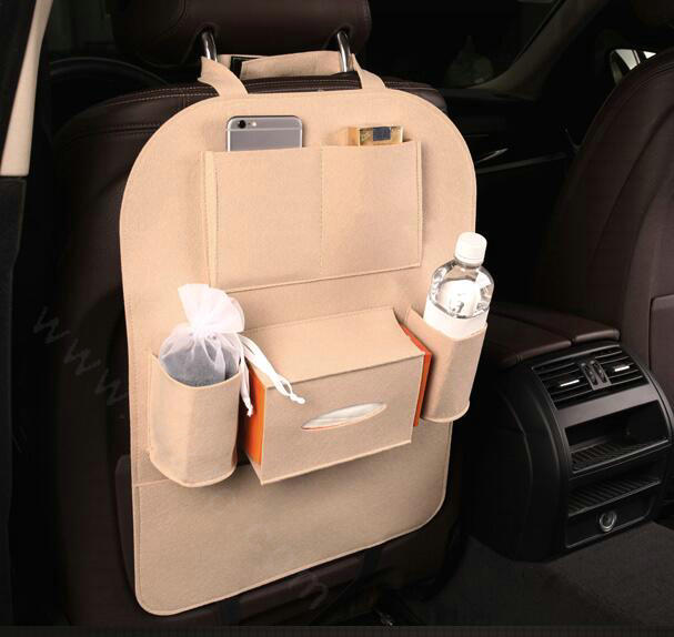 Large Waterproof Felt Car Seat Back Organizer Holder Pocket Hanger Storage Bag - Beige