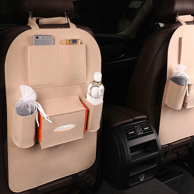 Large Waterproof Felt Car Seat Back Organizer Holder Pocket Hanger Storage Bag - Beige