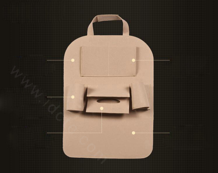 Large Waterproof Felt Car Seat Back Organizer Holder Pocket Hanger Storage Bag - Beige