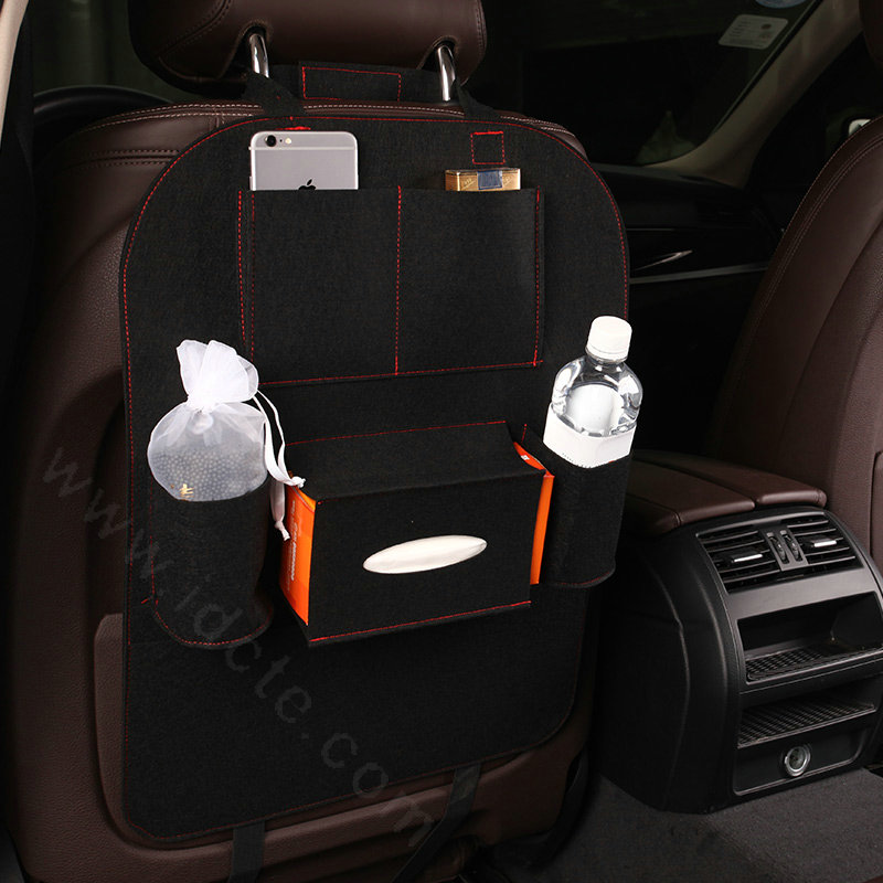 Large Waterproof Felt Car Seat Back Organizer Holder Pocket Hanger Storage Bag - Black