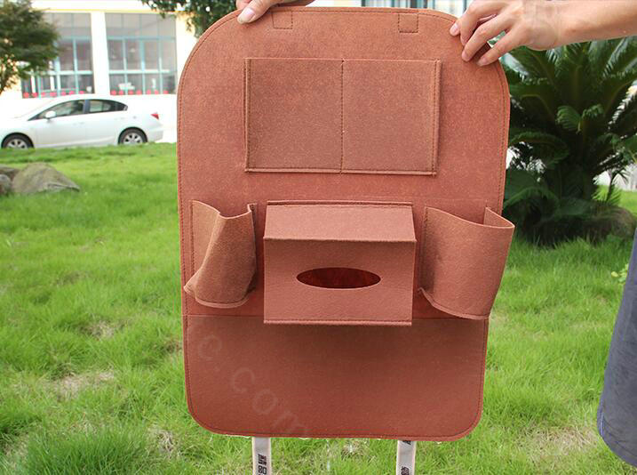 Large Waterproof Felt Car Seat Back Organizer Holder Pocket Hanger Storage Bag - Brown