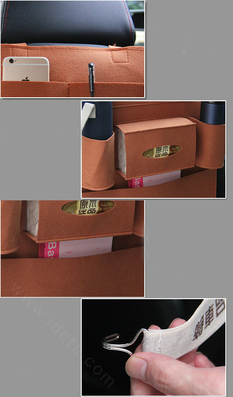 Large Waterproof Felt Car Seat Back Organizer Holder Pocket Hanger Storage Bag - Brown