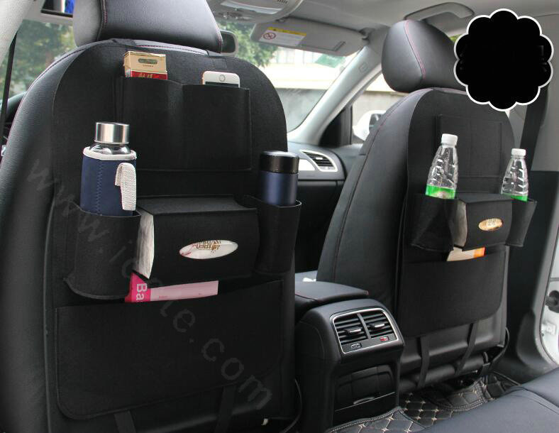 Large Waterproof Felt Car Seat Back Organizer Holder Pocket Hanger Storage Bag - Pure Black