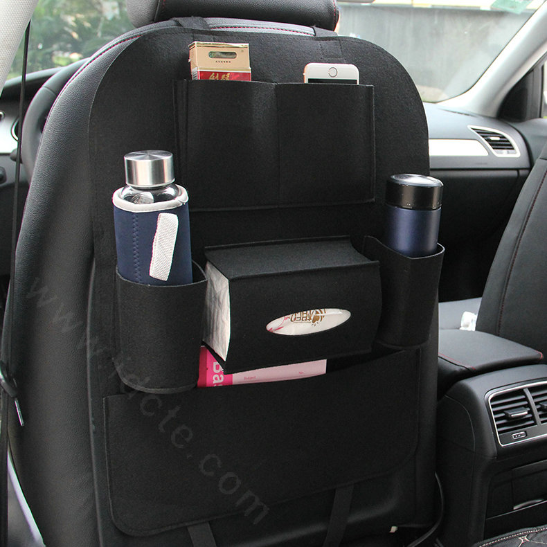 Large Waterproof Felt Car Seat Back Organizer Holder Pocket Hanger Storage Bag - Pure Black