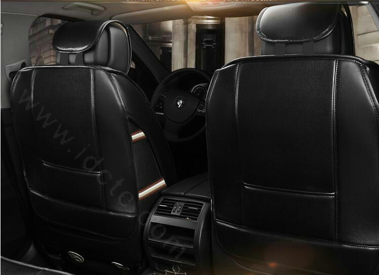 Luxury Owl Embroidered General Vehicle Seat Covers Genuine PU Leather Cushion 10pcs Sets - Black