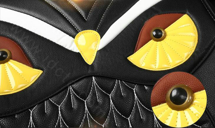 Luxury Personality Owl General Car Seat Covers Genuine PU Leather Cushion 10pcs Sets - Black