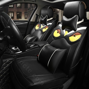 Luxury Personality Owl General Car Seat Covers Genuine PU Leather Cushion 10pcs Sets - Black