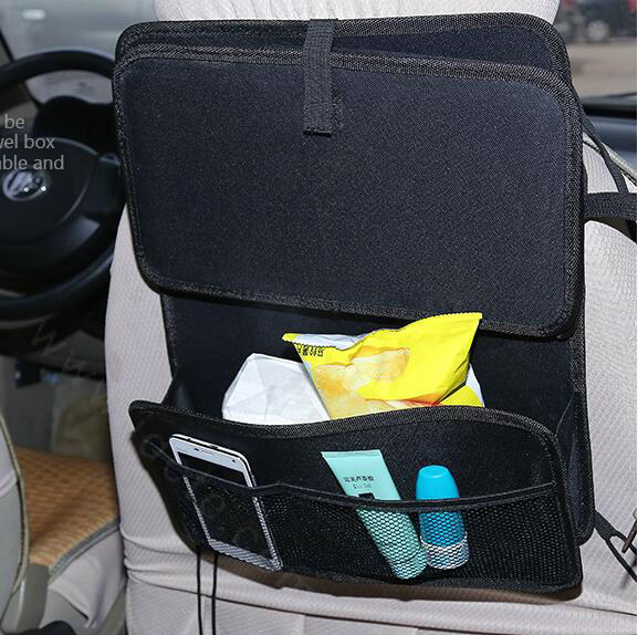 Multifunctional Folding Tray Car Back Seat Organizer Laptop Holder Dining Table Storage Bag - Black