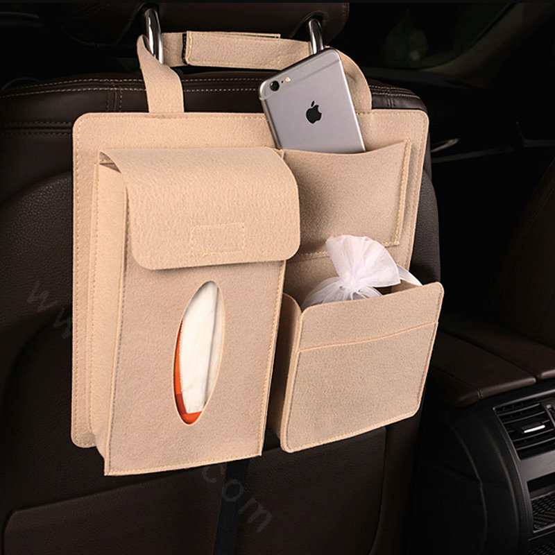 New Waterproof Felt Car Seat Back Organizer Holder Pocket Hanger Storage Bag - Beige