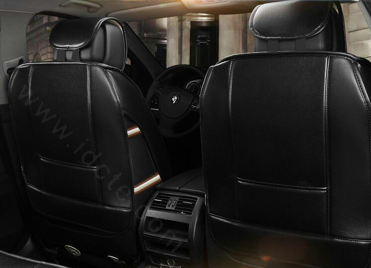 Personality Owl General Car Seat Covers Genuine PU Leather Cushion 5pcs Sets - Black