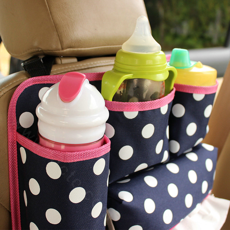 Polka Dot Multi-function Car Seat Back Hanging Pocket Thermal Storage Bag for Children - Blue