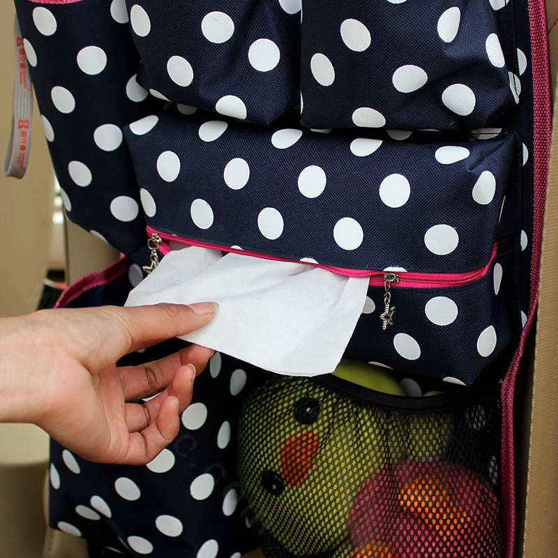 Polka Dot Multi-function Car Seat Back Hanging Pocket Thermal Storage Bag for Children - Blue