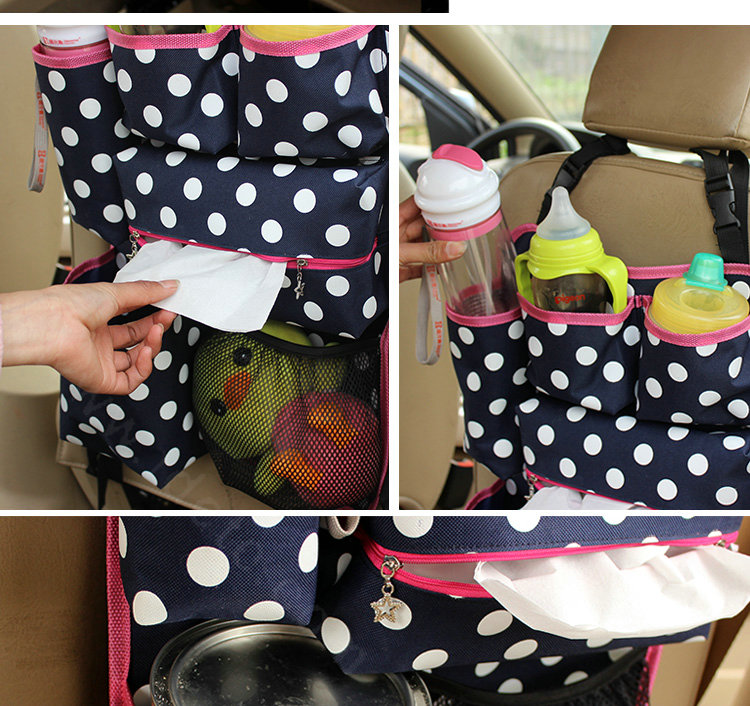 Polka Dot Multi-function Car Seat Back Hanging Pocket Thermal Storage Bag for Children - Blue