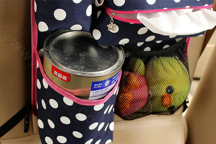 Polka Dot Multi-function Car Seat Back Hanging Pocket Thermal Storage Bag for Children - Blue