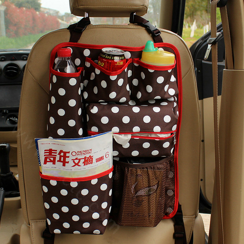Polka Dot Multi-function Car Seat Back Hanging Pocket Thermal Storage Bag for Children - Coffee