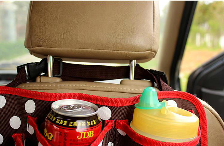 Polka Dot Multi-function Car Seat Back Hanging Pocket Thermal Storage Bag for Children - Coffee