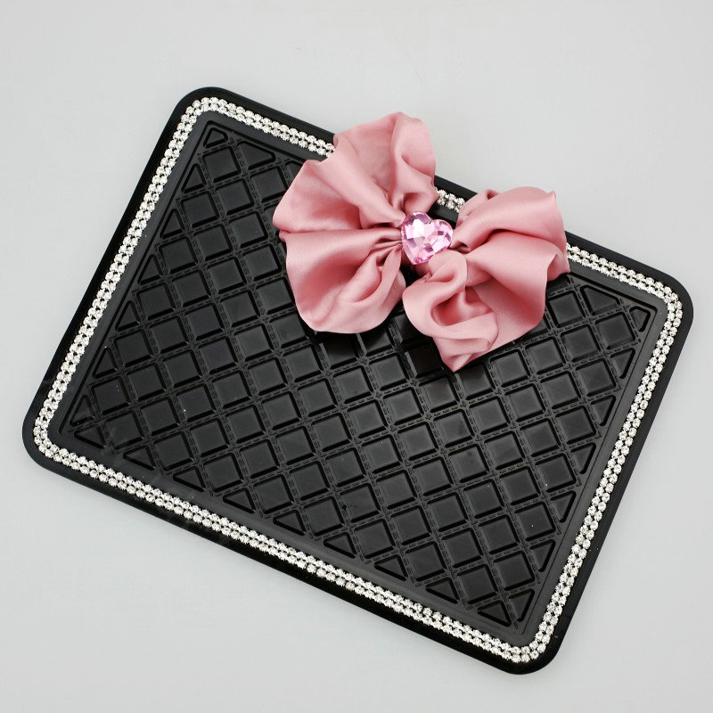 Women Flower Rhinestone Automobile Non-Slip Mat PVC Car Anti-Slip Mat Plastic - Pink