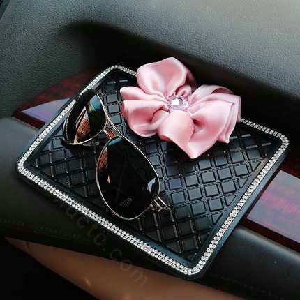 Women Flower Rhinestone Automobile Non-Slip Mat PVC Car Anti-Slip Mat Plastic - Pink