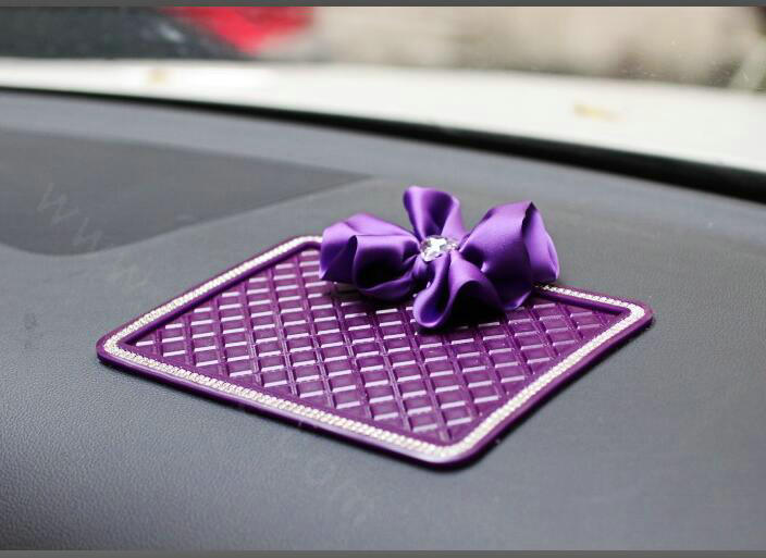 Women Flower Rhinestone Automobile Non-Slip Mat PVC Car Anti-Slip Mat Plastic - Purple