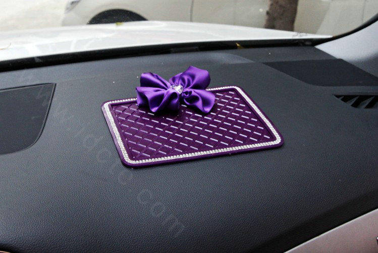 Women Flower Rhinestone Automobile Non-Slip Mat PVC Car Anti-Slip Mat Plastic - Purple