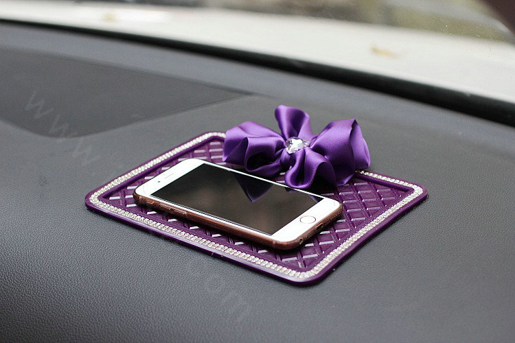 Women Flower Rhinestone Automobile Non-Slip Mat PVC Car Anti-Slip Mat Plastic - Purple