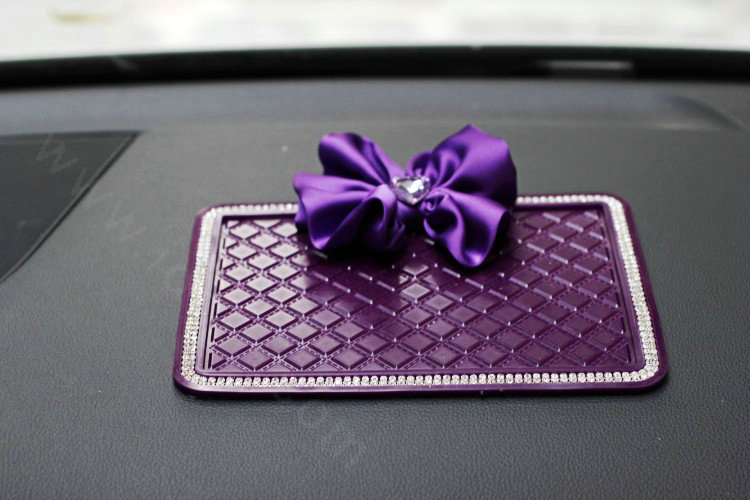 Women Flower Rhinestone Automobile Non-Slip Mat PVC Car Anti-Slip Mat Plastic - Purple