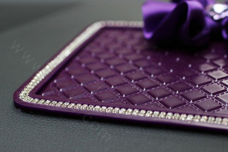Women Flower Rhinestone Automobile Non-Slip Mat PVC Car Anti-Slip Mat Plastic - Purple