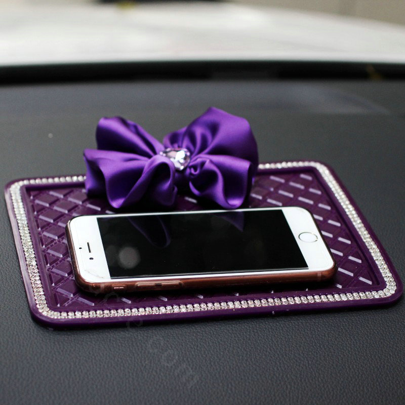 Women Flower Rhinestone Automobile Non-Slip Mat PVC Car Anti-Slip Mat Plastic - Purple